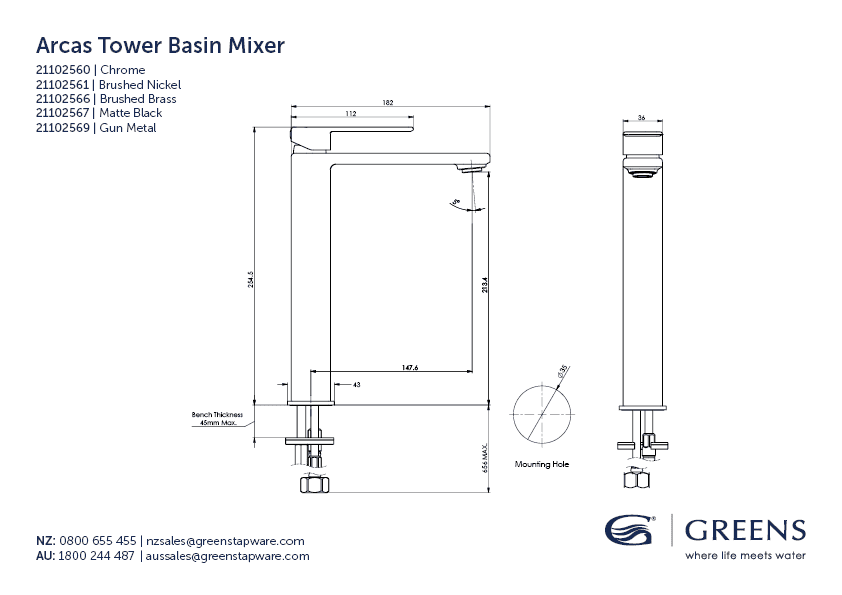 greens-arcas-tall-basin-mixer-spec-sheet