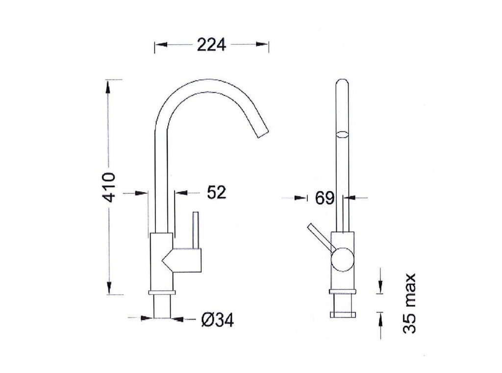 MERCER AURORA AURORA PVD GOOSENECK SINK MIXER  STAINLESS